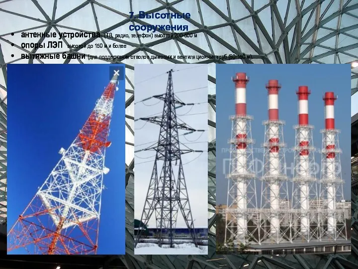 антенные устройства (ТВ, радио, телефон) высотой 200-500 м опоры ЛЭП