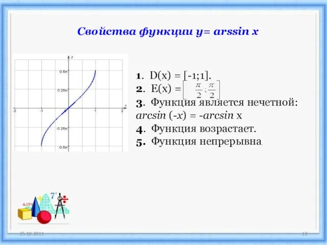 25.10.2011 1. D(х) = [-1;1]. 2. Е(х) = - ;