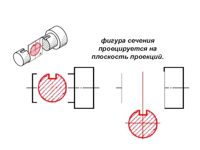 фигура сечения проецируется на плоскость проекций.