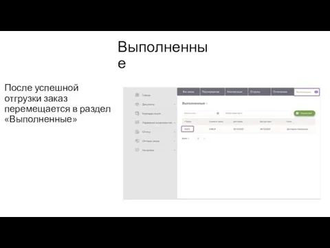 Выполненные После успешной отгрузки заказ перемещается в раздел «Выполненные»
