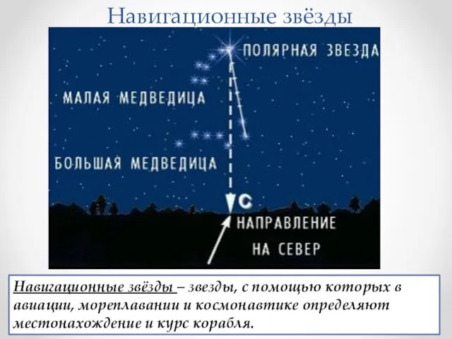 Навигационные звёзды Навигационные звёзды – звезды, с помощью которых в авиации, мореплавании и