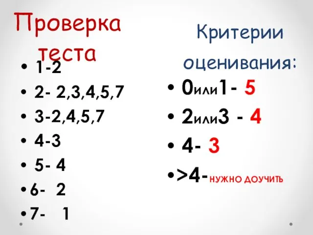 Проверка теста 1-2 2- 2,3,4,5,7 3-2,4,5,7 4-3 5- 4 6-