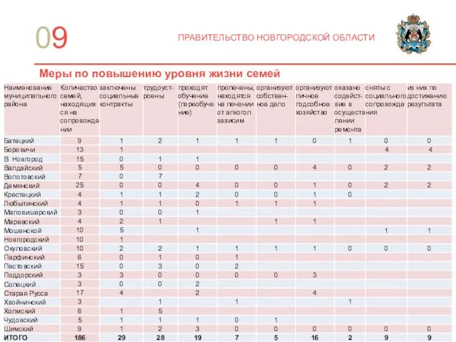 ПРАВИТЕЛЬСТВО НОВГОРОДСКОЙ ОБЛАСТИ Меры по повышению уровня жизни семей 09