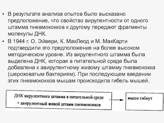 В результате анализа опытов было высказано предположение, что свойство вирулентности