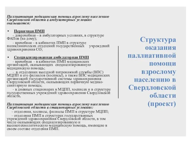 Структура оказания паллиативной помощи взрослому населению в Свердловской области (проект)