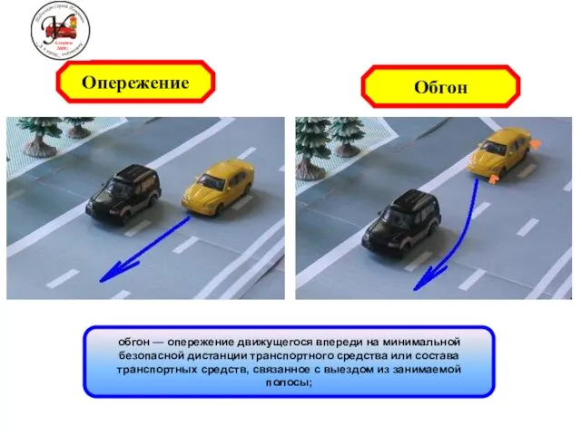 обгон — опережение движущегося впереди на минимальной безопасной дистанции транспортного