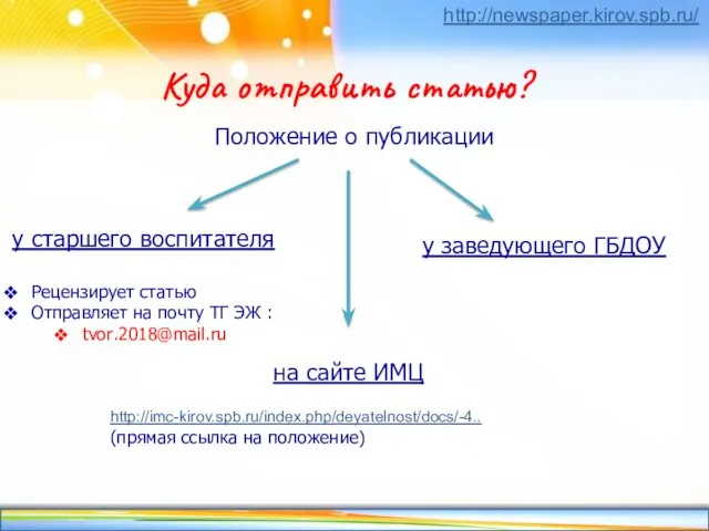 Куда отправить статью? Положение о публикации на сайте ИМЦ http://imc-kirov.spb.ru/index.php/deyatelnost/docs/-4..