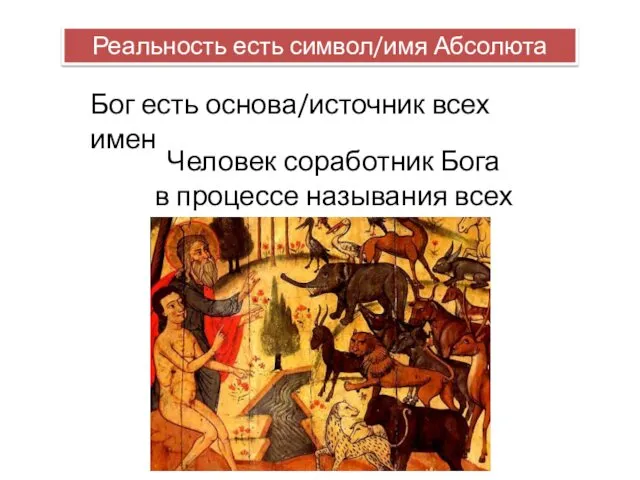 Реальность есть символ/имя Абсолюта Бог есть основа/источник всех имен Человек