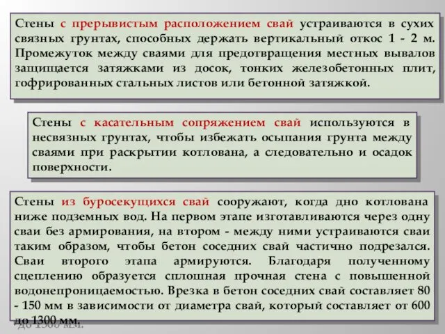 Стены с касательным сопряжением свай используются в несвязных грунтах, чтобы