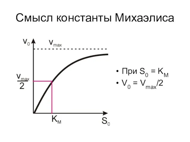 Смысл константы Михаэлиса При S0 = KM V0 = Vmax/2