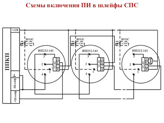 Схемы включения ПИ в шлейфы СПС