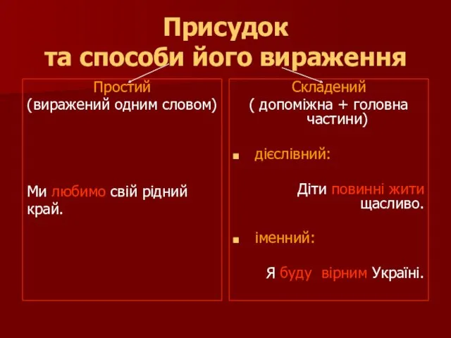 Присудок та способи його вираження Простий (виражений одним словом) Ми