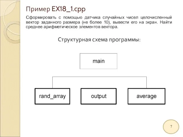 Пример EX18_1.cpp Сформировать с помощью датчика случайных чисел целочисленный вектор