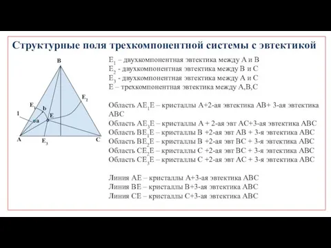 Структурные поля трехкомпонентной системы с эвтектикой E1 – двухкомпонентная эвтектика