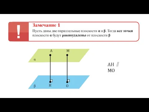 Замечание 1 Пусть даны две параллельные плоскости α и β. Тогда все точки