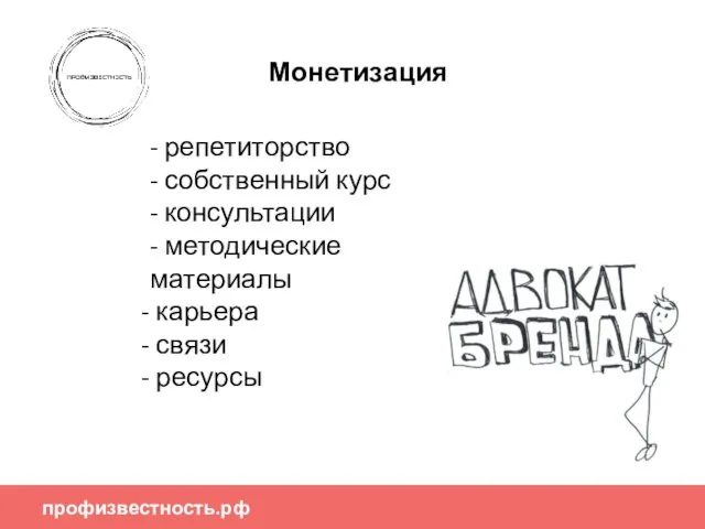 Монетизация профизвестность.рф - репетиторство - собственный курс - консультации - методические материалы карьера связи ресурсы