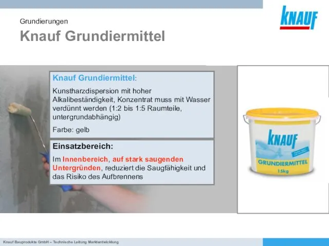 Knauf Grundiermittel Grundierungen Knauf Grundiermittel: Kunstharzdispersion mit hoher Alkalibeständigkeit, Konzentrat