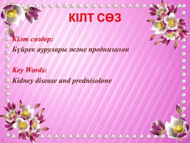 КІЛТ СӨЗ Кілт сөздер: Бүйрек аурулары және преднизолон Key Words: Kidney disease and prednisolone