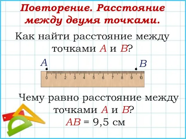 Повторение. Расстояние между двумя точками. • • А В Как