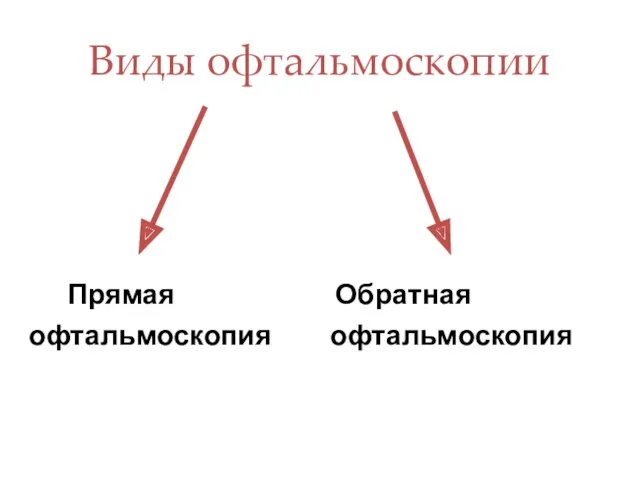 Виды офтальмоскопии Прямая Обратная офтальмоскопия офтальмоскопия