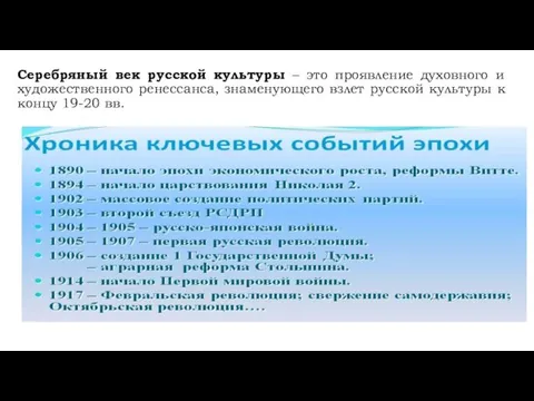 Серебряный век русской культуры – это проявление духовного и художественного