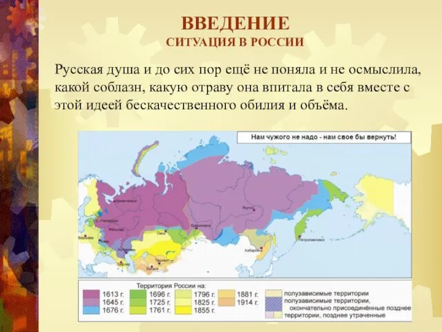 ВВЕДЕНИЕ СИТУАЦИЯ В РОССИИ Русская душа и до сих пор