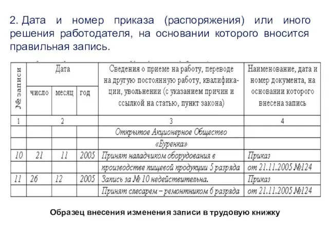 2. Дата и номер приказа (распоряжения) или иного решения работодателя,