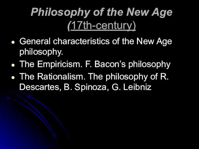 Philosophy of the New Age (17th-century)