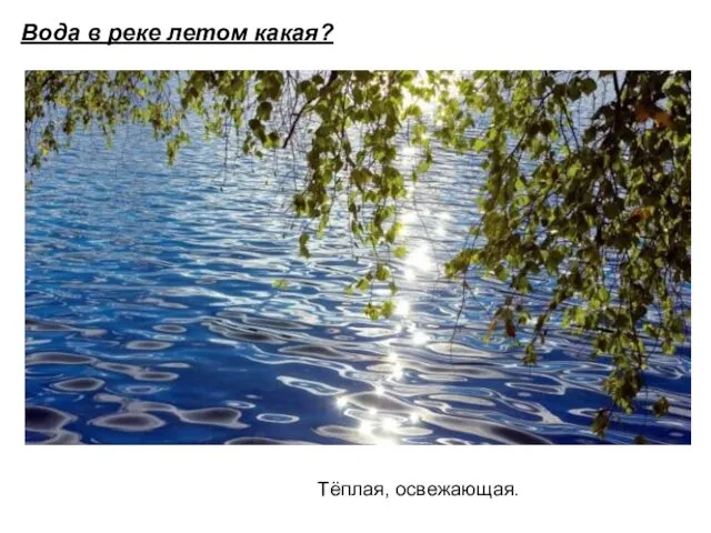 Вода в реке летом какая? Тёплая, освежающая.