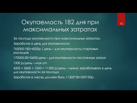 Окупаемость 182 дня при максимальных затратах За полгода окупаемости при