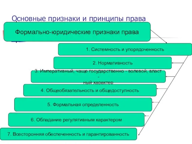 Основные признаки и принципы права Формально-юридические признаки права 1. Системность