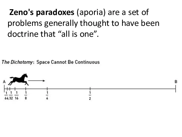 Zeno's paradoxes (aporia) are a set of problems generally thought