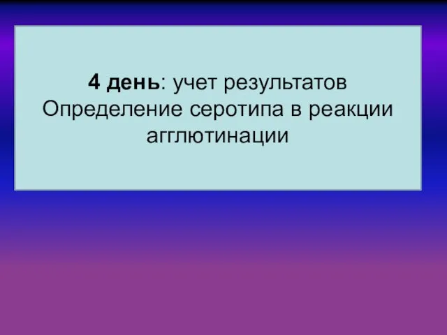 4 день: учет результатов Определение серотипа в реакции агглютинации