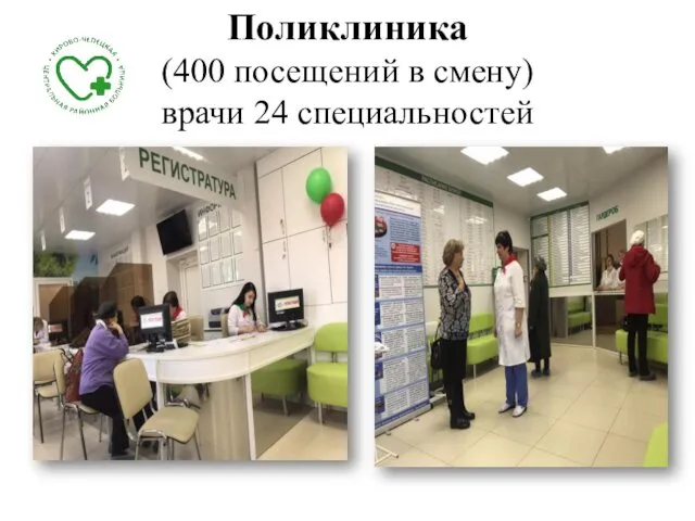 Поликлиника (400 посещений в смену) врачи 24 специальностей
