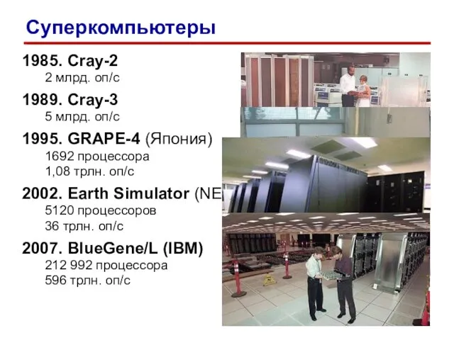 1985. Cray-2 2 млрд. оп/c 1989. Cray-3 5 млрд. оп/c