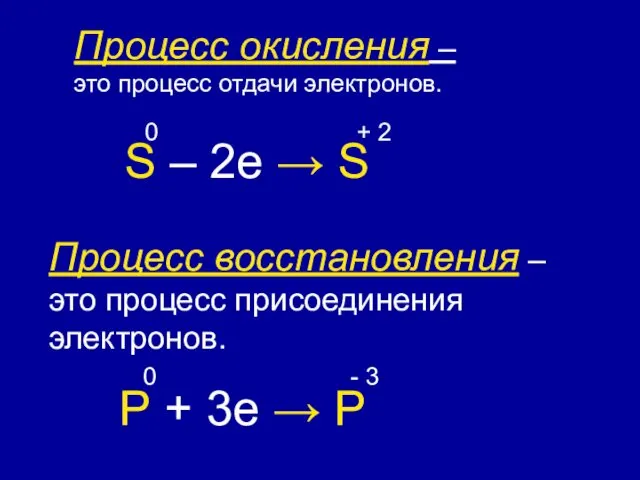 Процесс окисления – это процесс отдачи электронов. Процесс восстановления –