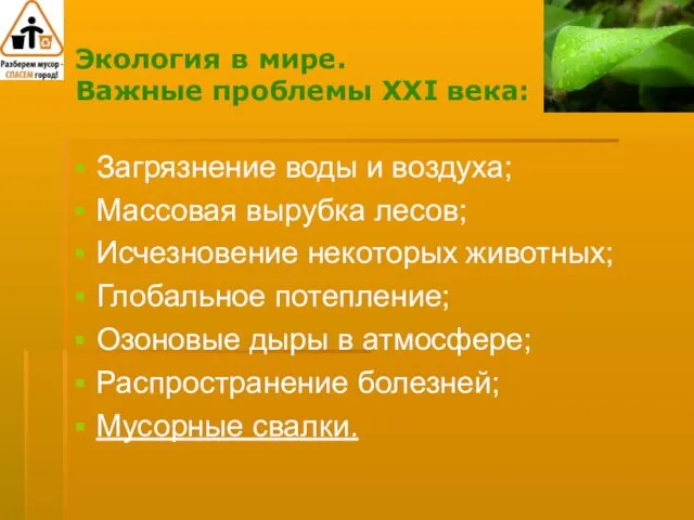 Экология в мире. Важные проблемы XXI века: Загрязнение воды и