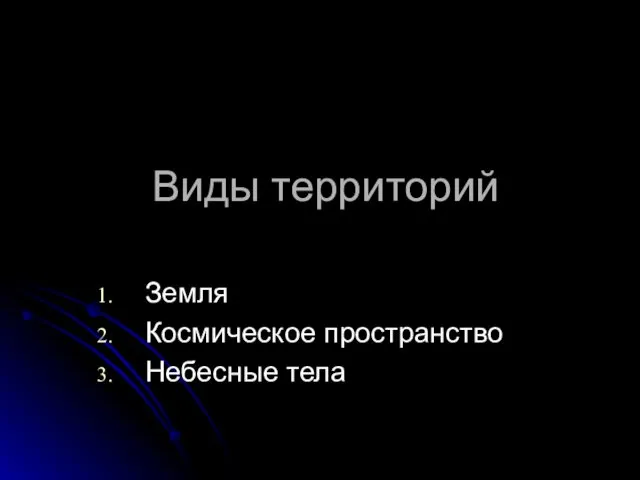 Виды территорий Земля Космическое пространство Небесные тела