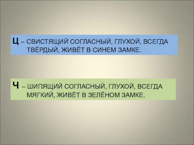 Ц – СВИСТЯЩИЙ СОГЛАСНЫЙ, ГЛУХОЙ, ВСЕГДА ТВЁРДЫЙ, ЖИВЁТ В СИНЕМ