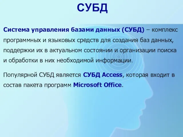 Система управления базами данных (СУБД) – комплекс программных и языковых