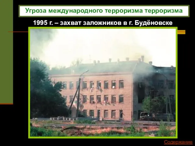 1995 г. – захват заложников в г. Будёновске Угроза международного терроризма терроризма Содержание