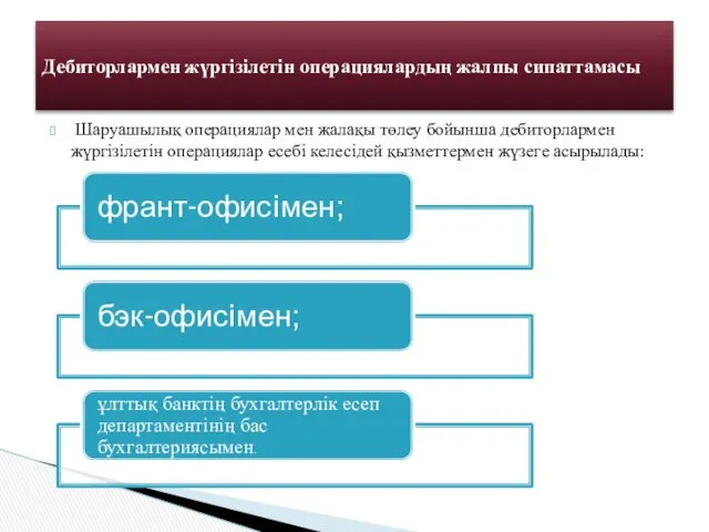 Шаруашылық операциялар мен жалақы төлеу бойынша дебиторлармен жүргiзiлетiн операциялар есебi