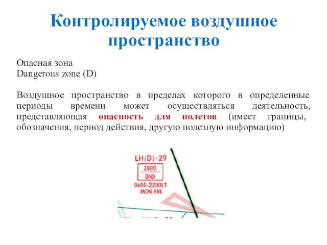 Контролируемое воздушное пространство Опасная зона Dangerous zone (D) Воздушное пространство