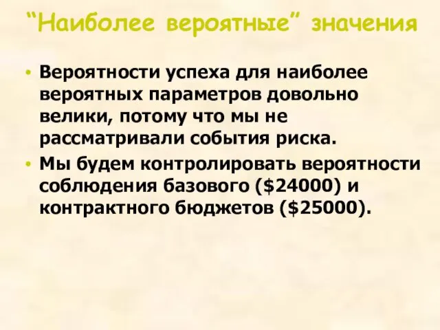 “Наиболее вероятные” значения Вероятности успеха для наиболее вероятных параметров довольно