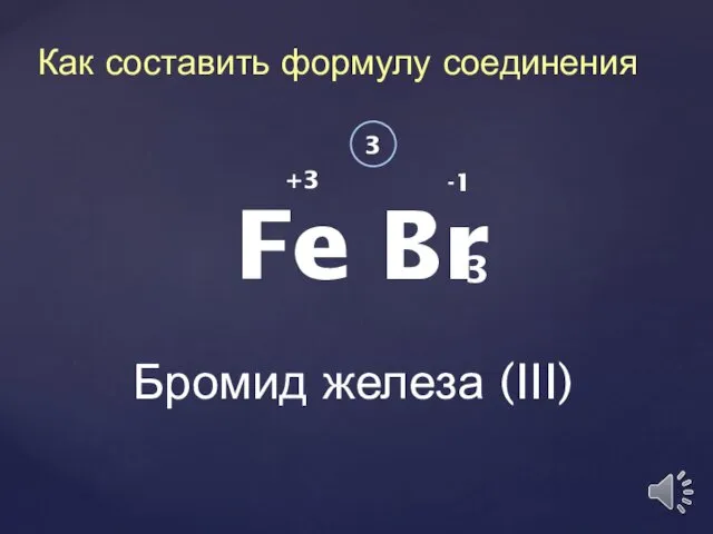 Fe Br Бромид железа (III) +3 -1 3 Как составить формулу соединения