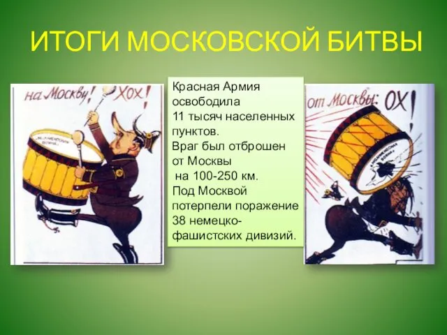 ИТОГИ МОСКОВСКОЙ БИТВЫ Красная Армия освободила 11 тысяч населенных пунктов.