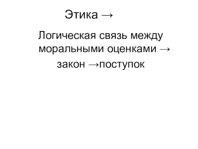 Этика → Логическая связь между моральными оценками → закон →поступок