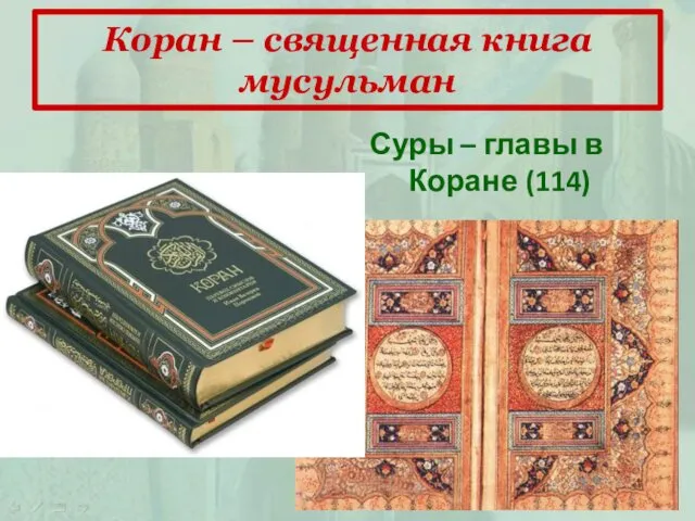 Коран – священная книга мусульман Суры – главы в Коране (114)