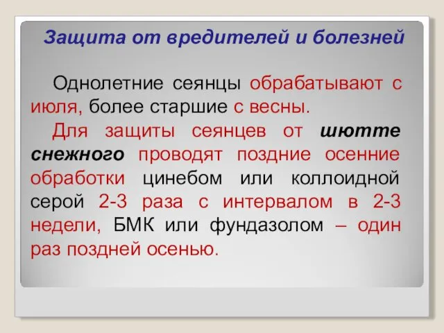 Защита от вредителей и болезней Однолетние сеянцы обрабатывают с июля,