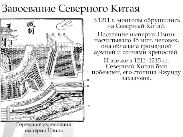 Завоевание Северного Китая В 1211 г. монголы обрушились на Северный Китай. Население империи